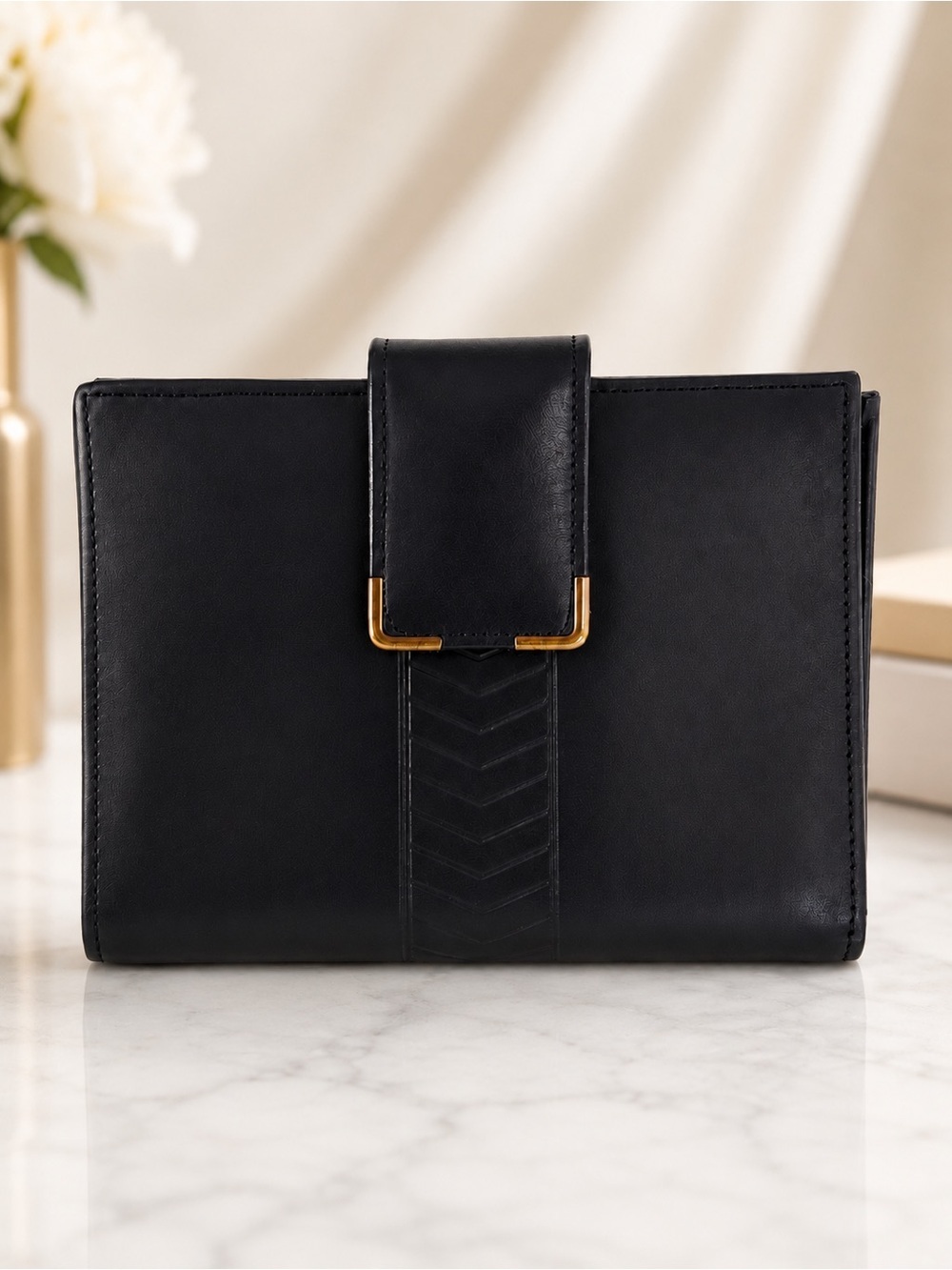 Princess Gardner Vintage Black Leather French Wallet Kiss Lock Coin Purse